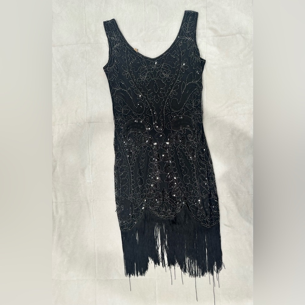Daisy Black Beaded Mini Dress
